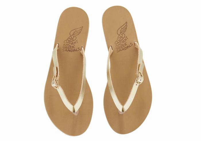 Ancient Greek Sandals Dihalo Leather Women Flip Flops Gold White | PGR80100QN