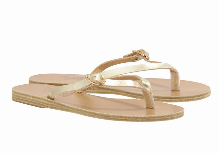 Ancient Greek Sandals Dihalo Leather Women Flip Flops Gold White | PGR80100QN