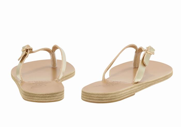 Ancient Greek Sandals Dihalo Leather Women Flip Flops Gold White | PGR80100QN