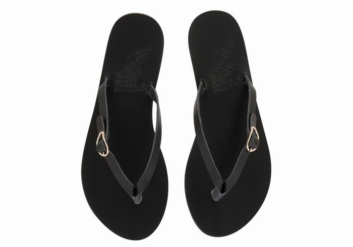 Ancient Greek Sandals Dihalo Leather Women Flip Flops Black | HFT5796OH