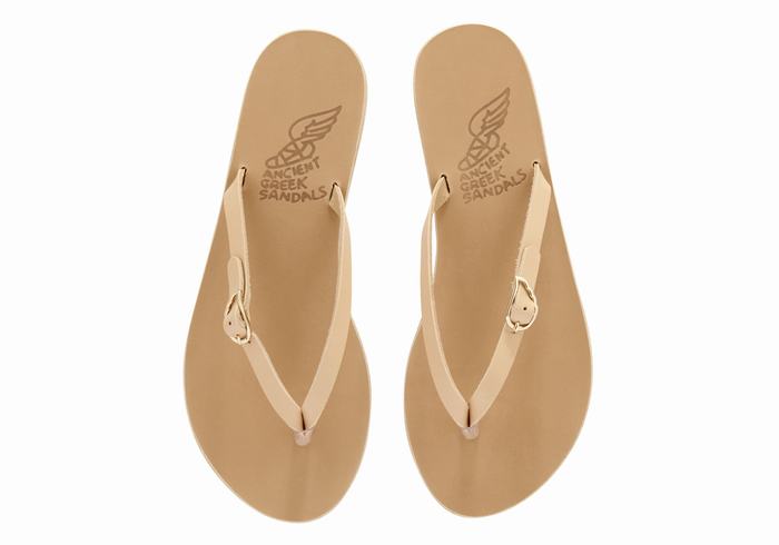 Ancient Greek Sandals Dihalo Leather Women Flip Flops Beige | UGK6975DP