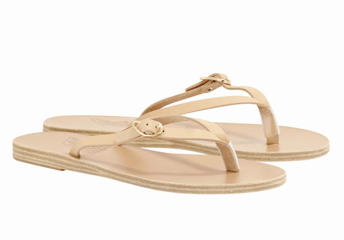 Ancient Greek Sandals Dihalo Leather Women Flip Flops Beige | UGK6975DP