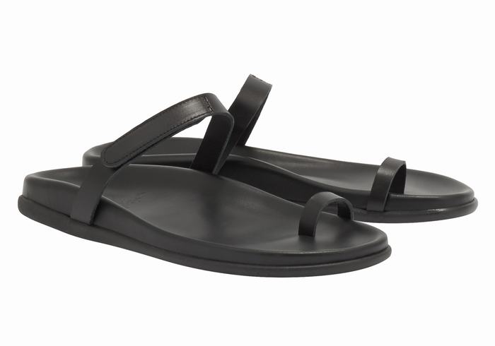 Ancient Greek Sandals Dokos Women Toe-Post Sandals Black | CRI10043IH