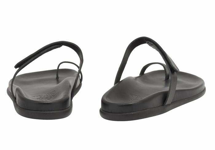 Ancient Greek Sandals Dokos Women Toe-Post Sandals Black | CRI10043IH