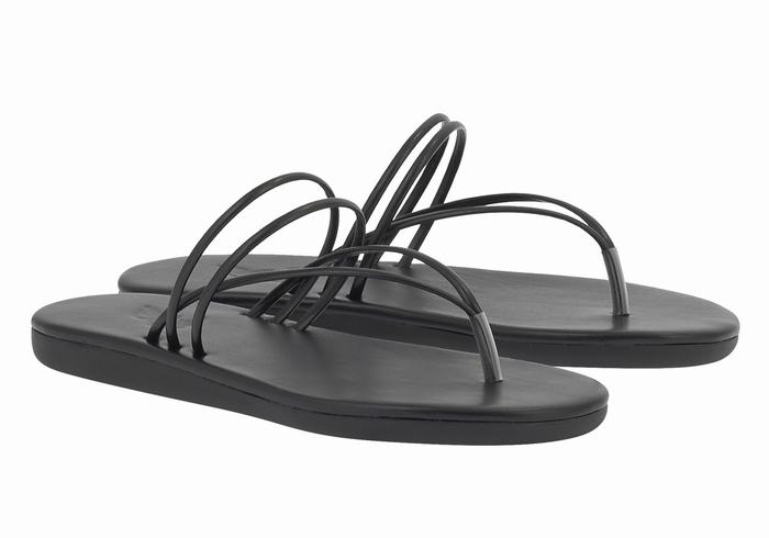 Ancient Greek Sandals E Women Flip Flops Black | QXN5919CK