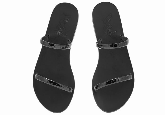 Ancient Greek Sandals Echidna Women Slide Sandals Black | YLY2747NL