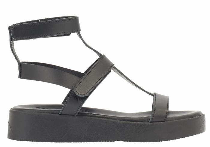 Ancient Greek Sandals Efrosini Leather Women Platform Sandals Black | QEP4049OQ