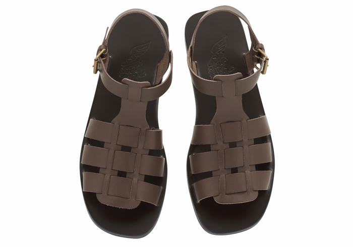 Ancient Greek Sandals Ektoras Leather Men Fisherman Sandals Chocolate | QZZ1252JK