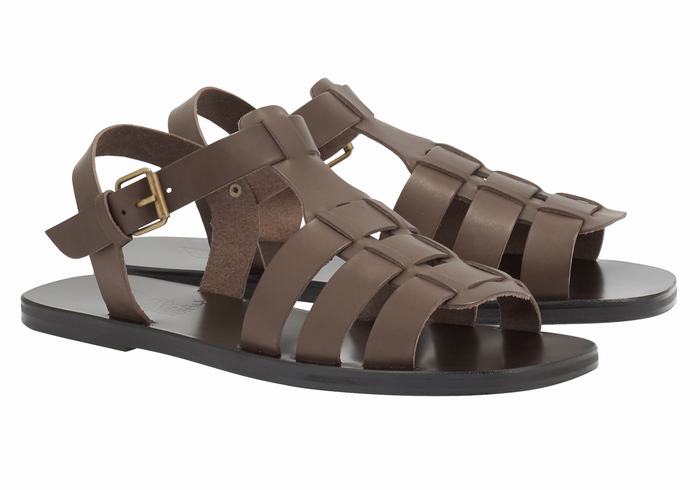 Ancient Greek Sandals Ektoras Leather Men Fisherman Sandals Chocolate | QZZ1252JK