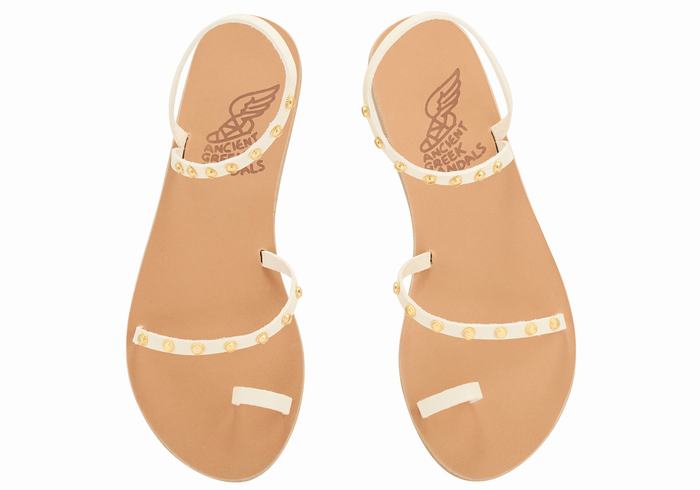 Ancient Greek Sandals Eleftheria Bee Women Toe-Post Sandals White | LNK2435LG