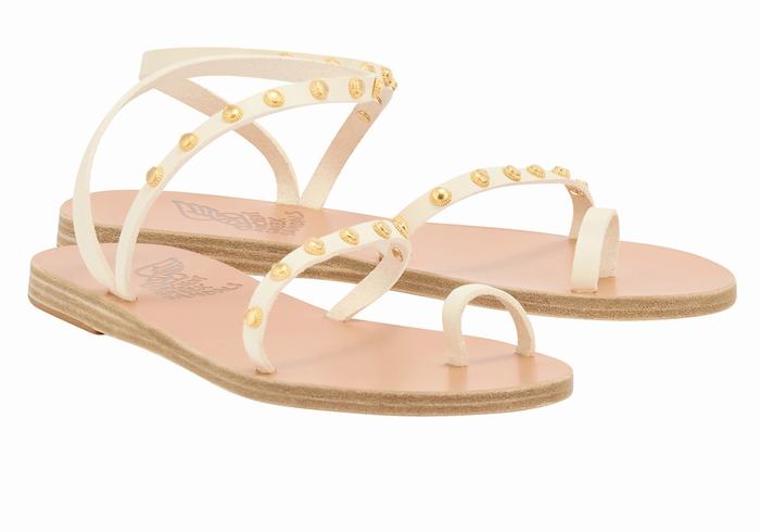 Ancient Greek Sandals Eleftheria Bee Women Toe-Post Sandals White | LNK2435LG