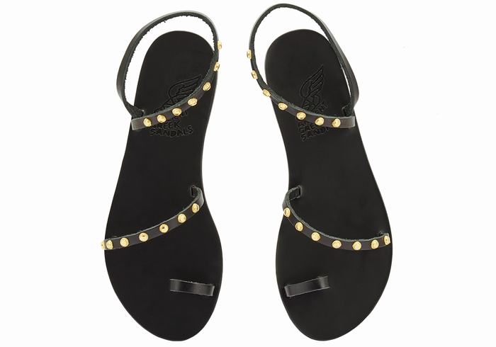 Ancient Greek Sandals Eleftheria Bee Women Toe-Post Sandals Black | OOQ6837MO