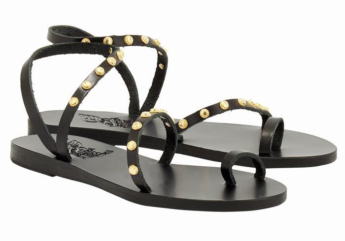 Ancient Greek Sandals Eleftheria Bee Women Toe-Post Sandals Black | OOQ6837MO