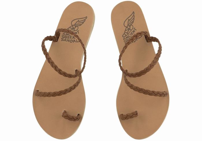 Ancient Greek Sandals Eleftheria Leather Women Braided Sandals Chocolate | FWS4029HE