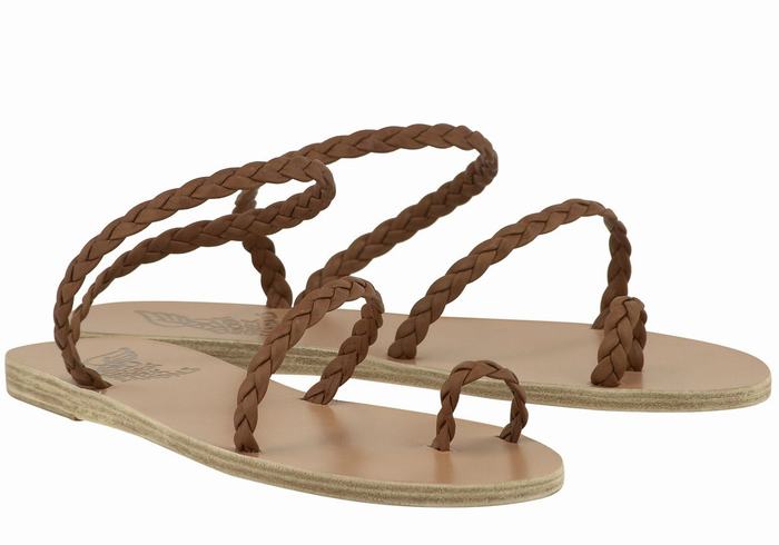 Ancient Greek Sandals Eleftheria Leather Women Braided Sandals Chocolate | FWS4029HE