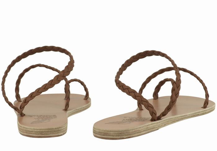 Ancient Greek Sandals Eleftheria Leather Women Braided Sandals Chocolate | FWS4029HE