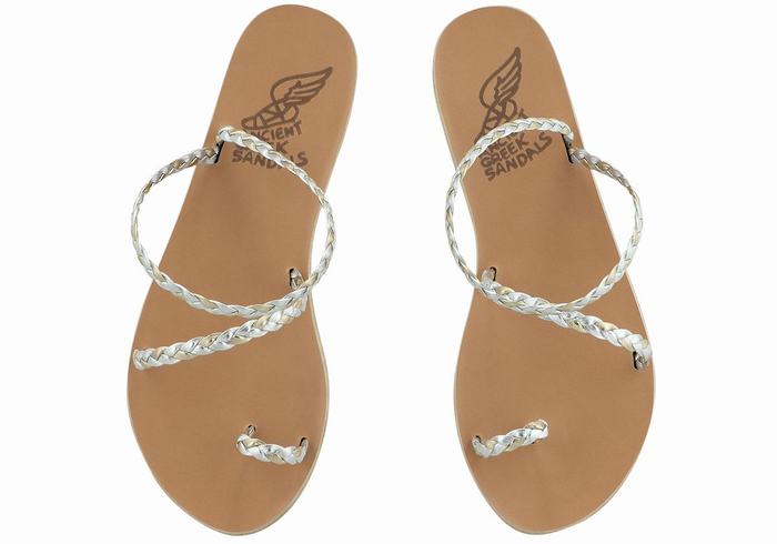 Ancient Greek Sandals Eleftheria Leather Women Braided Sandals Silver Gold White | XCS5280VS