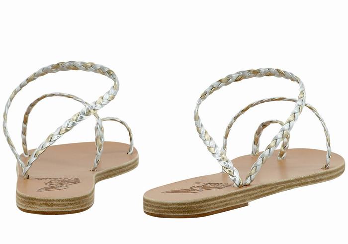 Ancient Greek Sandals Eleftheria Leather Women Braided Sandals Silver Gold White | XCS5280VS