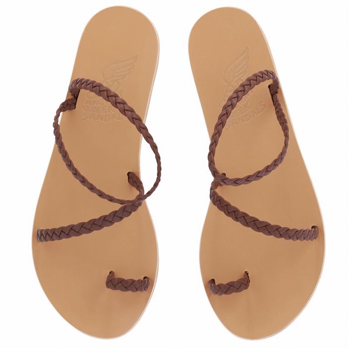 Ancient Greek Sandals Eleftheria Leather Women Braided Sandals Coffee | LCJ6547HM