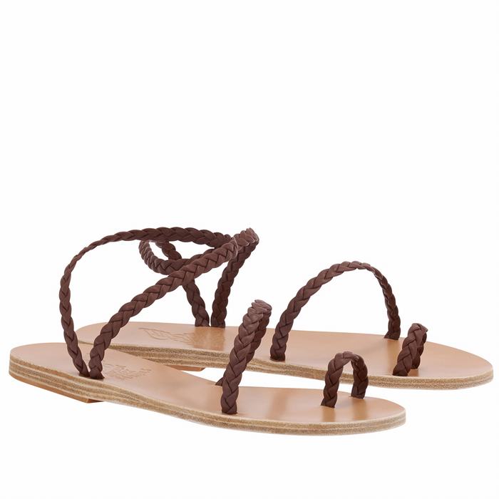 Ancient Greek Sandals Eleftheria Leather Women Braided Sandals Coffee | LCJ6547HM