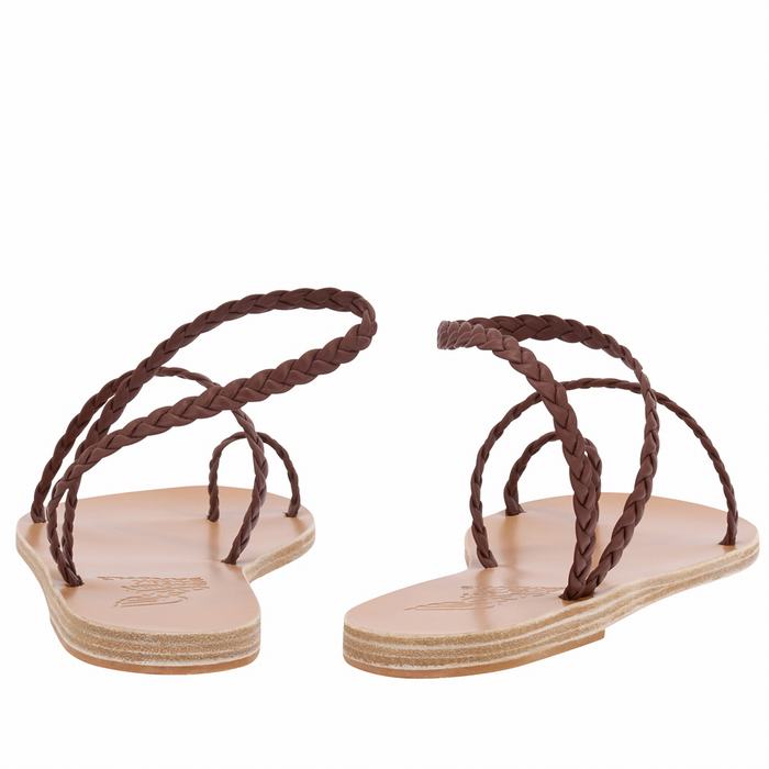 Ancient Greek Sandals Eleftheria Leather Women Braided Sandals Coffee | LCJ6547HM