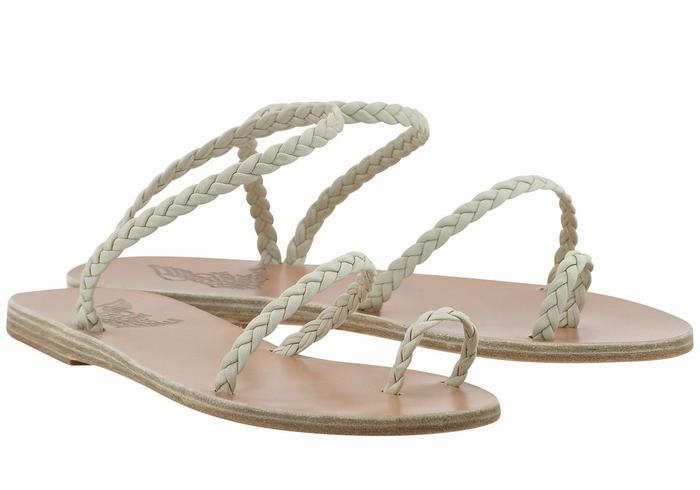 Ancient Greek Sandals Eleftheria Leather Women Braided Sandals White | GEE1281BB