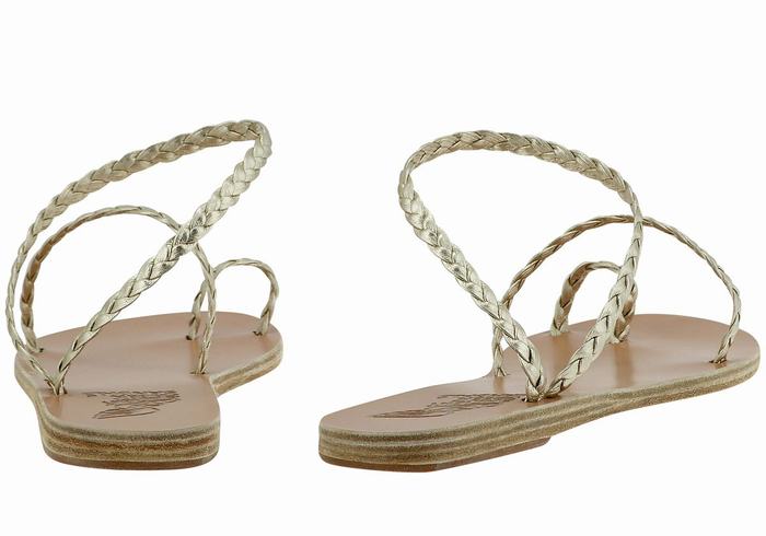 Ancient Greek Sandals Eleftheria Leather Women Braided Sandals Gold White | GSB774HO