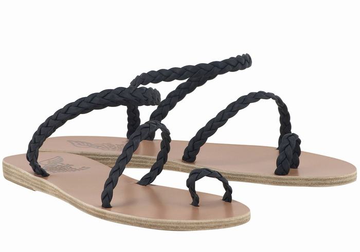 Ancient Greek Sandals Eleftheria Leather Women Braided Sandals Dark Blue | IDD507NA