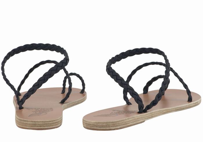 Ancient Greek Sandals Eleftheria Leather Women Braided Sandals Dark Blue | IDD507NA