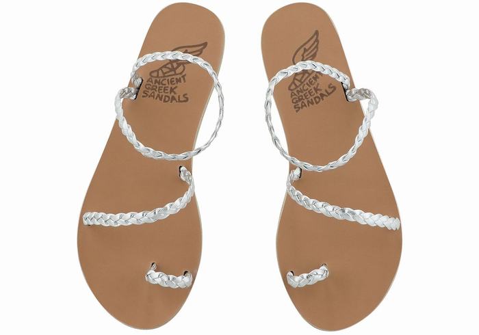 Ancient Greek Sandals Eleftheria Leather Women Braided Sandals Silver | YZW4184QB