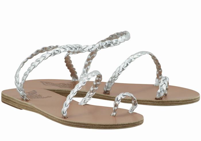 Ancient Greek Sandals Eleftheria Leather Women Braided Sandals Silver | YZW4184QB