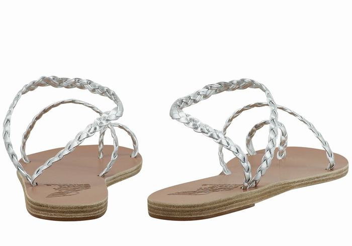 Ancient Greek Sandals Eleftheria Leather Women Braided Sandals Silver | YZW4184QB