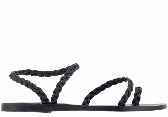 Ancient Greek Sandals Eleftheria Leather Women Braided Sandals Black | BKQ9238NI