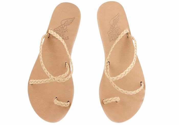 Ancient Greek Sandals Eleftheria Leather Women Braided Sandals Beige | ROT1379KP