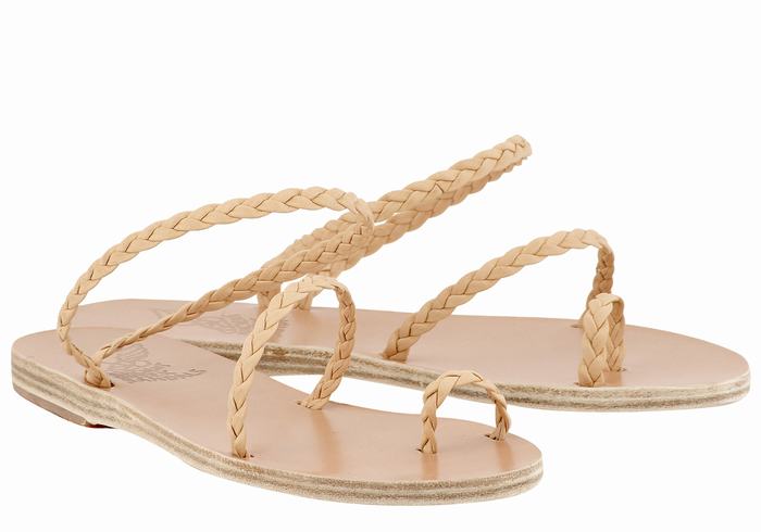 Ancient Greek Sandals Eleftheria Leather Women Braided Sandals Beige | ROT1379KP