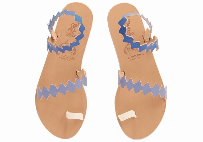 Ancient Greek Sandals Eleftheria Onda Leather Women Toe-Post Sandals Blue White | UWC3042AT