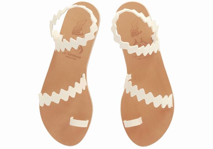 Ancient Greek Sandals Eleftheria Onda Leather Women Toe-Post Sandals White | FXO6354ZJ