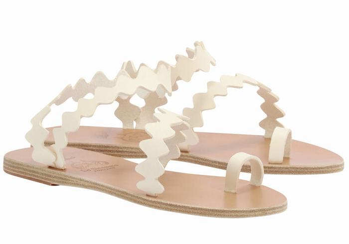 Ancient Greek Sandals Eleftheria Onda Leather Women Toe-Post Sandals White | FXO6354ZJ