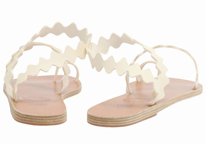 Ancient Greek Sandals Eleftheria Onda Leather Women Toe-Post Sandals White | FXO6354ZJ