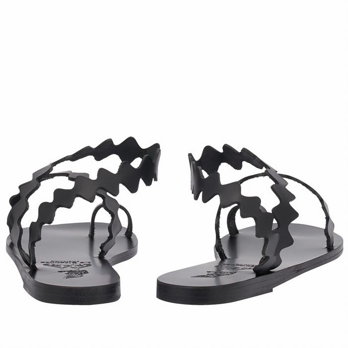 Ancient Greek Sandals Eleftheria Onda Leather Women Toe-Post Sandals Black | TJI3699EK