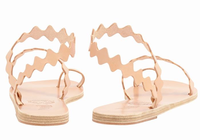 Ancient Greek Sandals Eleftheria Onda Leather Women Toe-Post Sandals Beige | WQZ1973RW