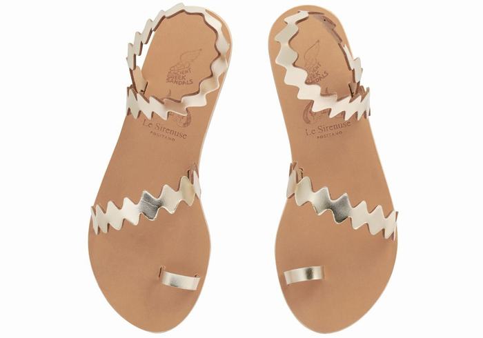 Ancient Greek Sandals Eleftheria Onda Women Toe-Post Sandals Gold White | SIC6445GW