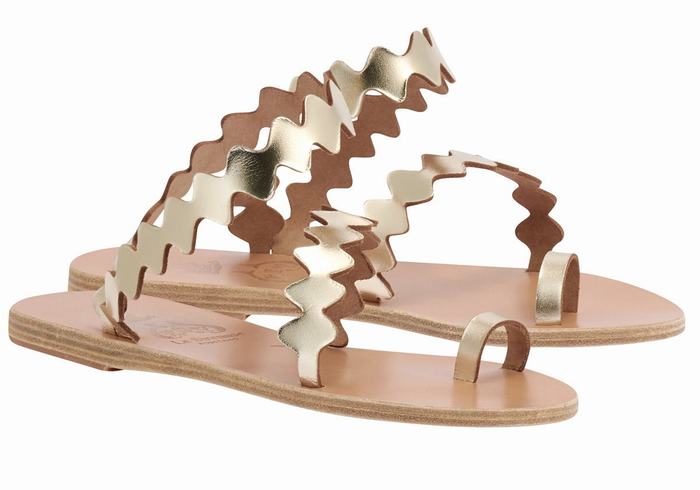 Ancient Greek Sandals Eleftheria Onda Women Toe-Post Sandals Gold White | SIC6445GW