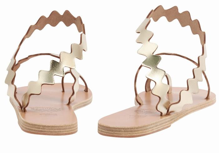 Ancient Greek Sandals Eleftheria Onda Women Toe-Post Sandals Gold White | SIC6445GW