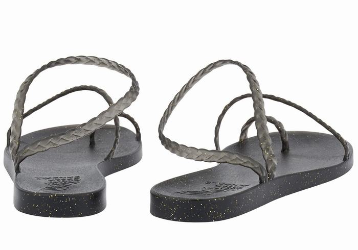 Ancient Greek Sandals Eleftheria Women Braided Sandals Black Gold | YDJ789HA