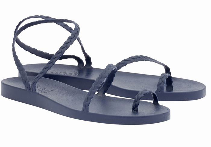 Ancient Greek Sandals Eleftheria Women Braided Sandals Dark Blue | OJU4955HO