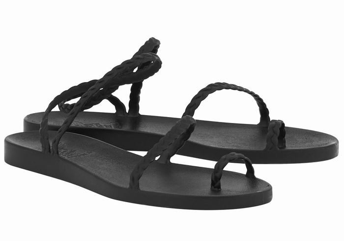 Ancient Greek Sandals Eleftheria Women Braided Sandals Black | OON3418CD