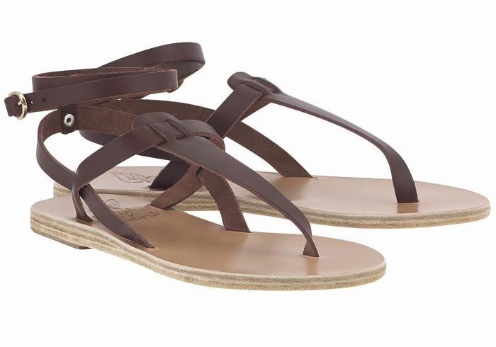 Ancient Greek Sandals Estia Leather Women Ankle Strap Sandals Coffee | ZHZ3518ER