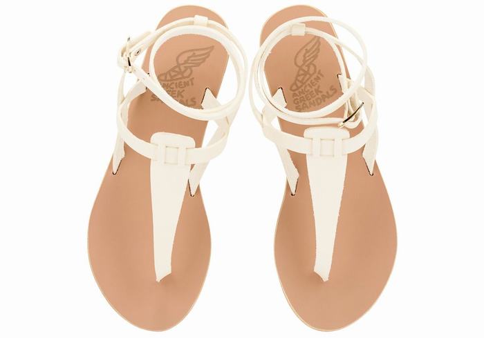 Ancient Greek Sandals Estia Leather Women Ankle Strap Sandals White | XUI7393OV