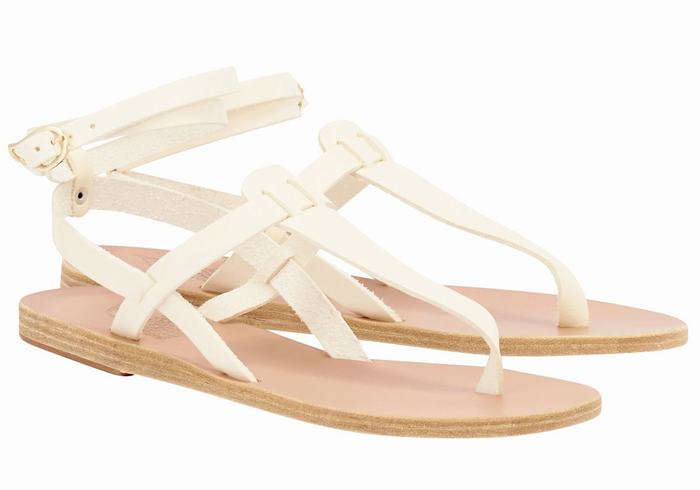 Ancient Greek Sandals Estia Leather Women Ankle Strap Sandals White | XUI7393OV